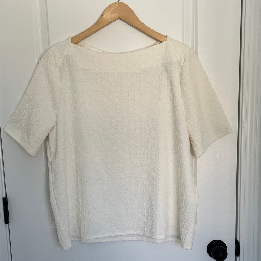 Chico's Women’s Textured Boatneck Short Sleeve Top Cream XL